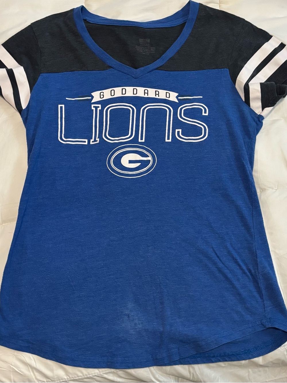 H&M Blue and Black Goddard Lions V-Neck Tee